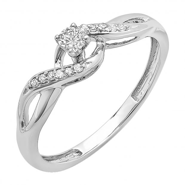 0.20 Carat (ctw) 10k White Gold Round Diamond Crossover Swirl Ladies Bridal Promise Engagement Ring