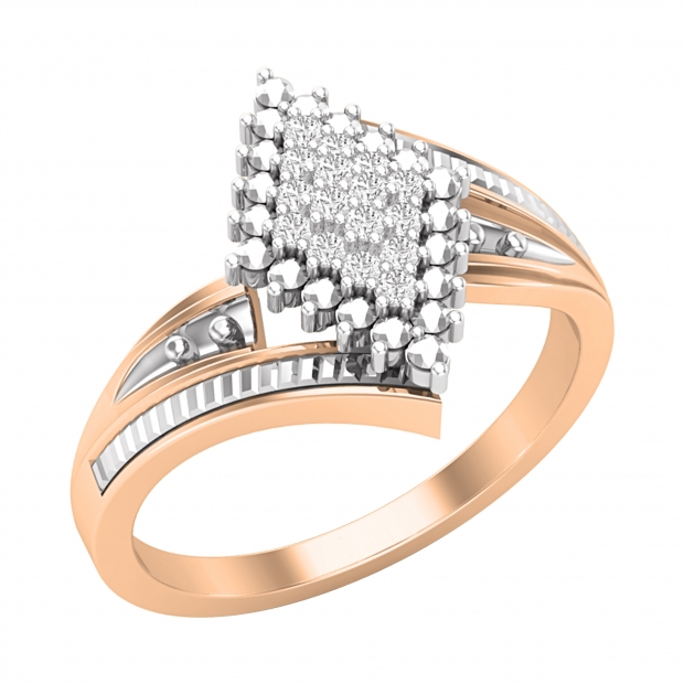 Round White Diamond Articulating Lozenge Shape Two Tone Wedding Engagement Ring for Her (0.13 ctw, Color I-J, Clarity I1-I2) in 18K Rose & White Gold