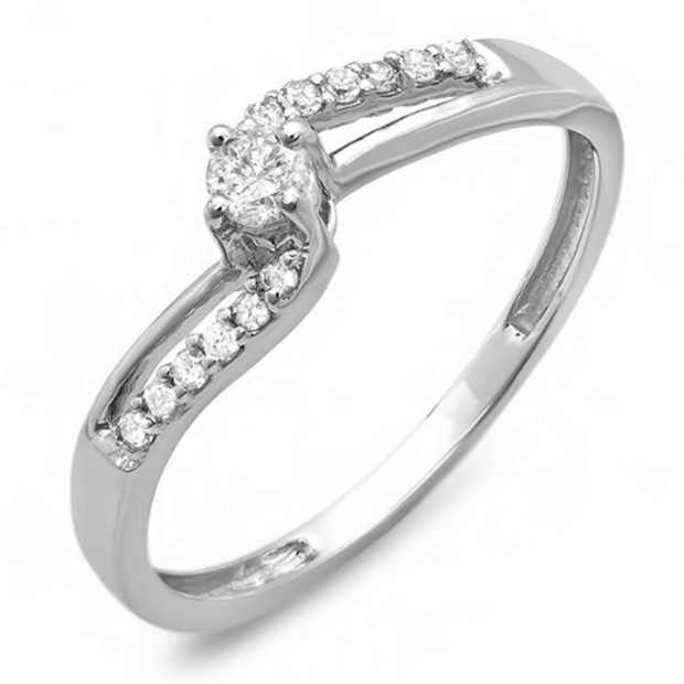 0.20 Carat (ctw) 14k White Gold Round Diamond Wave Ladies Bridal Promise Engagement Ring 1/5 CT