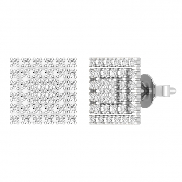 Round White Diamond Symmetry Square Stud Earrings for Women (0.54 ctw, Color I-J, Clarity I2-I3) in 10K White Gold in Push Back