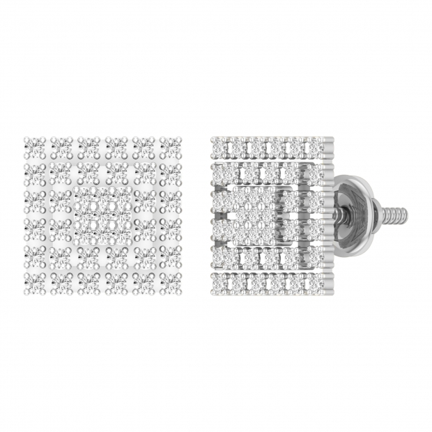 Round White Diamond Symmetry Square Stud Earrings for Women (0.54 ctw, Color I-J, Clarity I2-I3) in 10K White Gold in Screw Back
