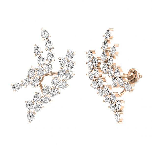 3.50 cttw Pear White Diamond Cluster Stud Earrings for Women in 18K Solid Rose Gold in Screw Back