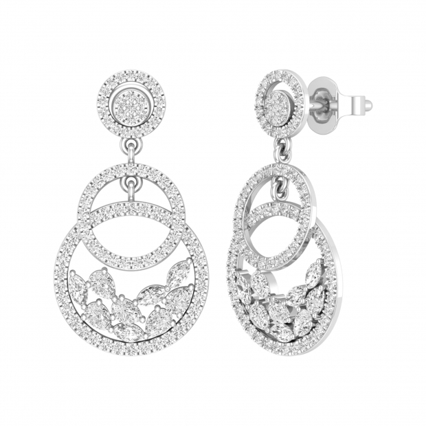 1.40 Cttw Marquise, Pear & Round White Diamond Concentric Dangle Earrings for Women in 925 Sterling Silver in Push Back