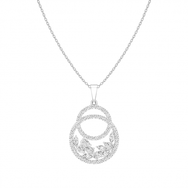 1.45 Cttw Marquise, Pear & Round White Diamond Concentric Circle Pendant Necklace with 18 inch Silver Chain for Women in 925 Sterling Silver
