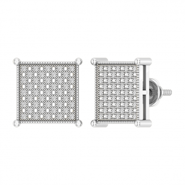 Round White Diamond Square Unisex Stud Earrings for Women (0.20 Ctw, Color I-J, Clarity I2-I3) in 10K White Gold