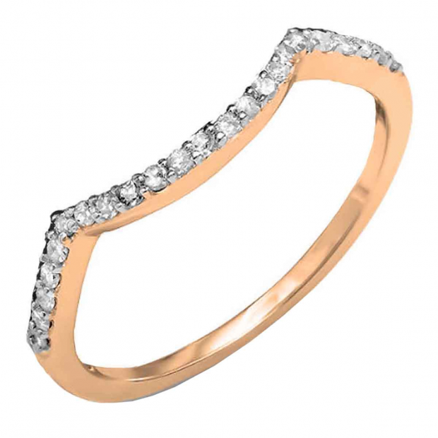 0.15 Carat (ctw) 14K Rose Gold Round Cut Diamond Ladies Anniversary Wedding Stackable Band Contour Guard Ring