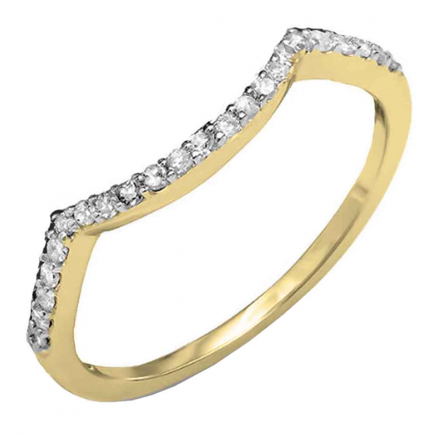 0.15 Carat (ctw) 14K Yellow Gold Round Cut Diamond Ladies Anniversary Wedding Stackable Band Contour Guard Ring