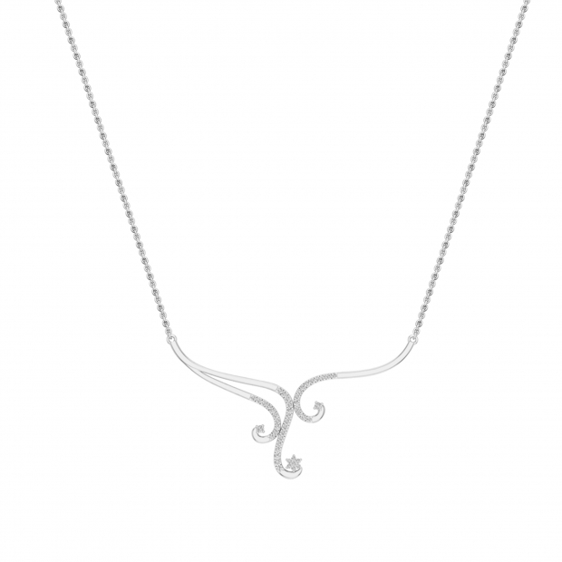 0.25 Carat Round White Diamond Curved Swirl Flower Necklace with 18 inch Gold Chain for Women in 10K White Gold