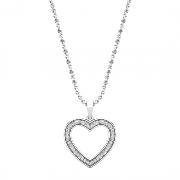 Round White Diamond Heart Shaped Pendant with 18 inch Silver Chain for Women (0.13 ctw, Color I-J, Clarity I2-I3) in 925 Sterling Silver