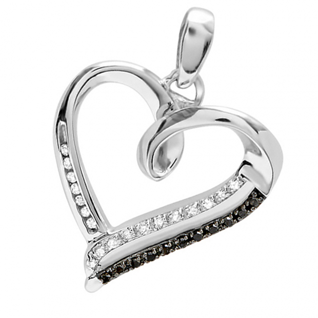 0.15 Carat (ctw) Sterling Silver Black and White Diamond Ladies Heart Pendant
