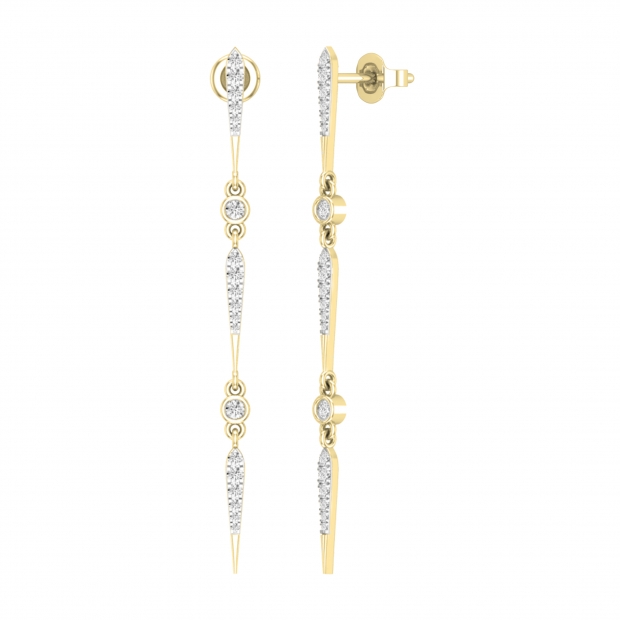 0.40 Carat (ctw) Round White Diamond Linear Long Drop Earrings for Women in 10K Yellow Gold in Push Back