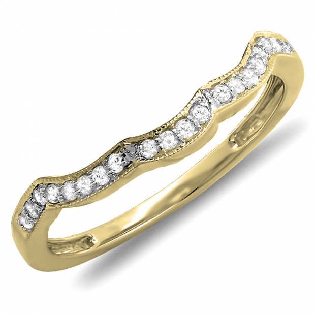 0.13 Carat (ctw) 10K Yellow Gold Round Cut Diamond Ladies Anniversary Wedding Stackable Contour Guard Band