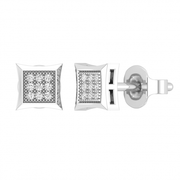 0.05 Carat  Round White Diamond Square Stud Earrings for Men in 925 Sterling Silver in Push Back