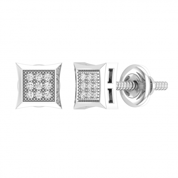 0.05 Carat  Round White Diamond Square Stud Earrings for Men in 925 Sterling Silver in Screw Back