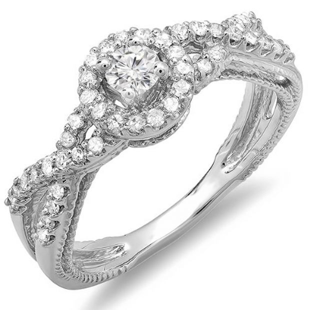 0.50 Carat (ctw) 10k White Gold Round Diamond Ladies Engagement Halo Style Swirl Split Shank Bridal Ring 1/2 CT
