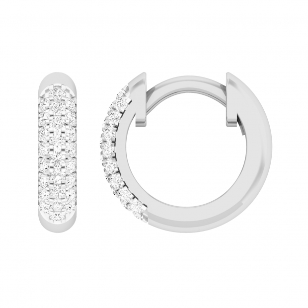 0.17 Carat (ctw) Round White Diamond 3 Row Linear Hinged Post Hoop Earrings for Women in 925 Sterling Silver