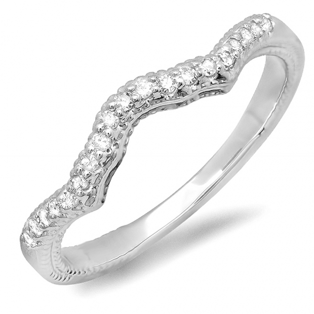 0.15 Carat (ctw) 14K White Gold Round White Diamond Anniversary Ring Wedding Matching Chevron Band
