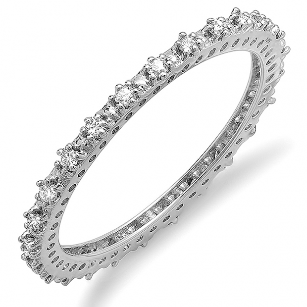 0.33 Carat (ctw) Dainty 2mm wide 10k White Gold Round Diamond Ladies Anniversary Wedding Matching Band Stackable Ring 1/3 CT