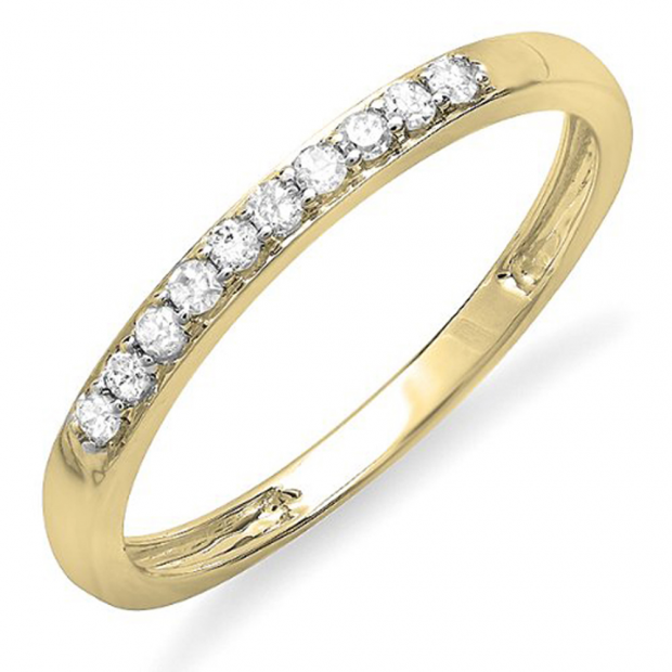 0.15 Carat (ctw) 10k Yellow Gold Round Diamond Ladies Anniversary Wedding Matching Band Stackable Ring