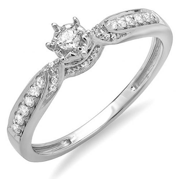 0.20 Carat (ctw) 10k White Gold Round Diamond Ladies Bridal Promise Engagement Ring 1/5 CT