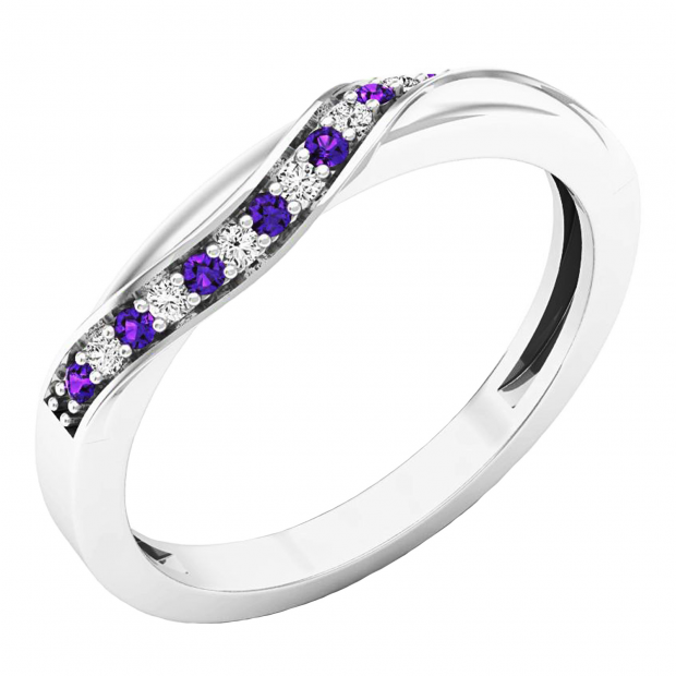 10k White Gold Princess and Round Diamond Ladies 3 Stone Swirl Engagement Bridal BAND