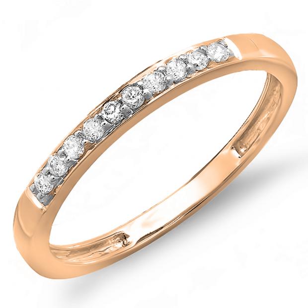 0.15 Carat (ctw) 10K Rose Gold Round Cut Diamond Ladies Anniversary Wedding Stackable Band