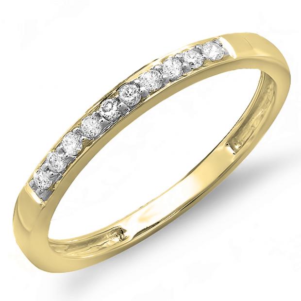 0.15 Carat (ctw) 10K Yellow Gold Round Cut Diamond Ladies Anniversary Wedding Stackable Band