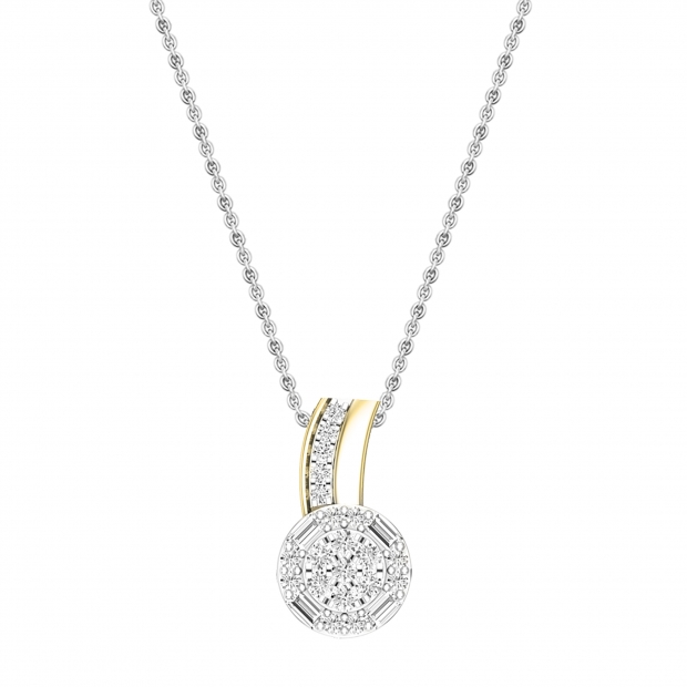 0.19 cttw Round & Baguette White Diamond Cluster Pendant Necklace with 18 inch Silver Chain for Women in 18K Yellow Gold