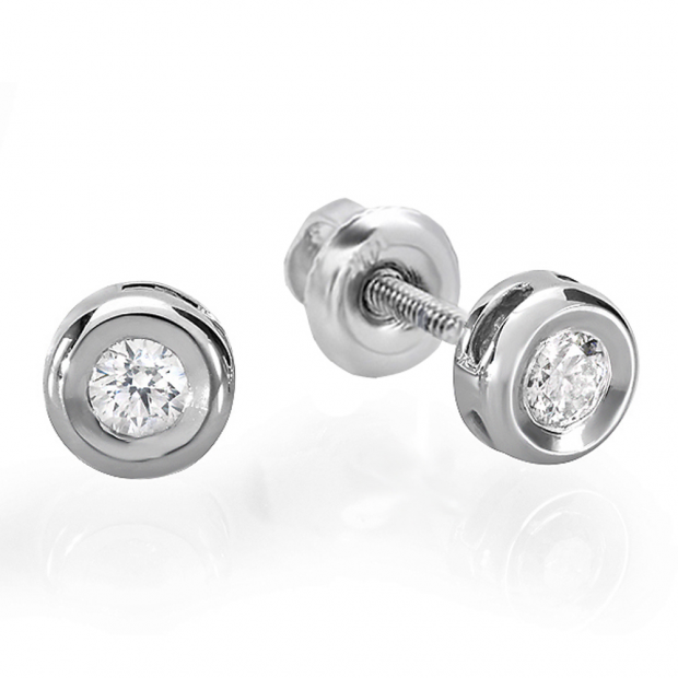 0.15 Carat (ctw) 18k White Gold Round Cut Diamond Bezel Stud Earrings