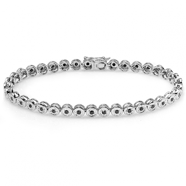 1.00 Carat (ctw) Sterling Silver Real Round Cut Diamond Ladies Tennis Bracelet 1 CT