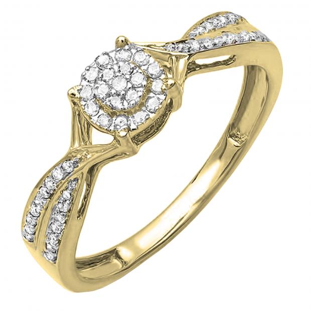 0.15 Carat (ctw) Round Diamond Ladies Engagement Bridal Split Shank Promise Ring 10K Yellow Gold