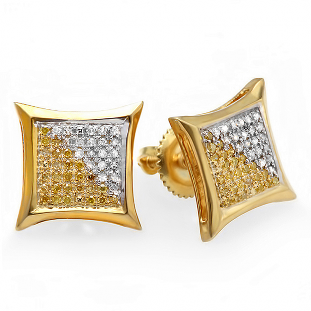 0.25 Carat (ctw) 18K Yellow Gold Plated Sterling Silver White & Yellow Round Diamond Micro Pave Setting Kite Shape Stud Earrings