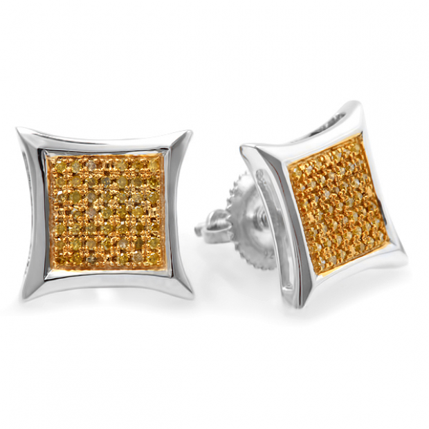 0.25 Carat (ctw) Sterling Silver Yellow Round Diamond Micro Pave Setting Kite Shape Stud Earrings