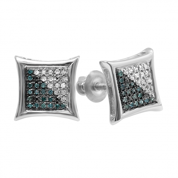 0.15 Carat (ctw) Sterling Silver Blue & White Round Diamond Micro Pave Setting Kite Shape Stud Earrings