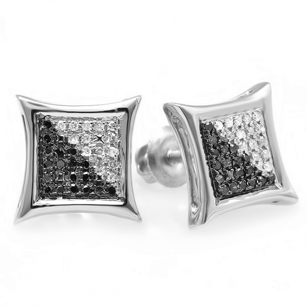 0.15 Carat (ctw) Sterling Silver Black & White Round Diamond Micro Pave Setting Kite Shape Stud Earrings