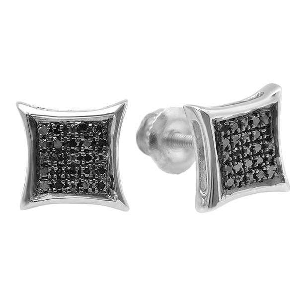 0.10 Carat (ctw) Sterling Silver Black Round Diamond Micro Pave Setting Kite Shape Stud Earrings