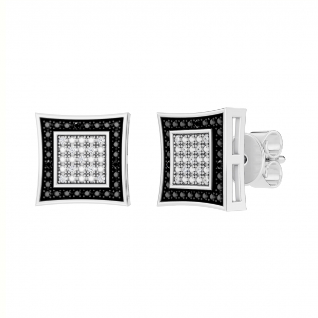 0.10 Carat (ctw) Round Black & White Diamond Kite Shape Stud Earrings 1/10 CT 10K White Gold