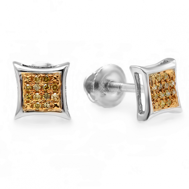 0.10 Carat (ctw) 10K White Gold Yellow Round Diamond Micro Pave Setting Kite Shape Stud Earrings 1/10 CT