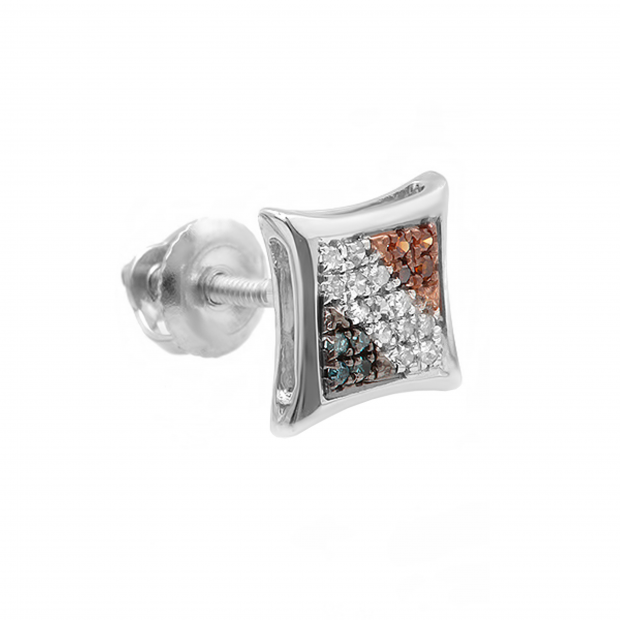 0.05 Carat (ctw) Round Blue White & Red Diamond Kite Shape Stud Earring 18K White Gold (Only 1pc)