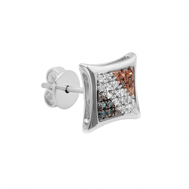 0.05 Carat (ctw) Round Blue White & Red Diamond Kite Shape Stud Earring Sterling Silver (Only 1pc)