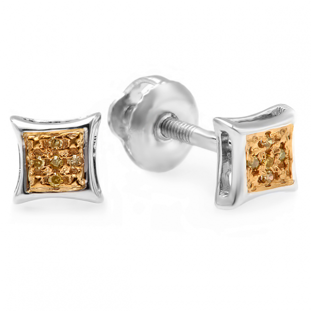 0.05 Carat (ctw) Sterling Silver Yellow Round Diamond Micro Pave Setting Kite Shape Stud Earrings