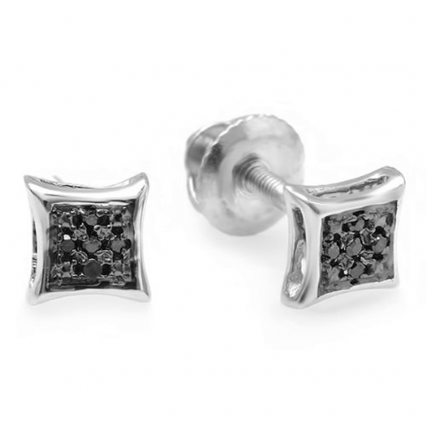 0.05 Carat (ctw) 14K White Gold Black Round Diamond Micro Pave Setting Kite Shape Stud Earrings