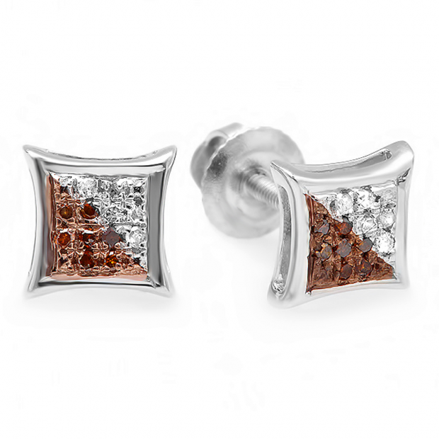 0.10 Carat (ctw) Sterling Silver Red & White Round Diamond Micro Pave Setting Kite Shape Stud Earrings