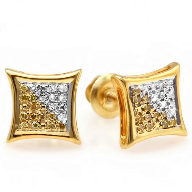 0.10 Carat (ctw) 18K Yellow Gold Plated Sterling Silver White & Yellow Round Diamond Micro Pave Setting Kite Shape Stud Earrings