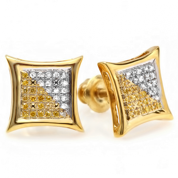 0.15 Carat (ctw) 18K Yellow Gold Plated Sterling Silver White & Yellow Round Diamond Micro Pave Setting Kite Shape Stud Earrings