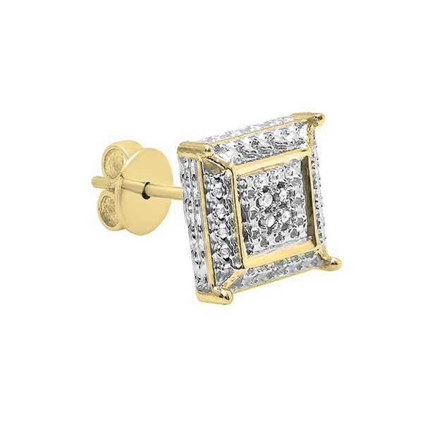0.03 Carat (ctw) Round White Diamond Micro Pave Setting Square Shape Stud Earring 10K Yellow Gold