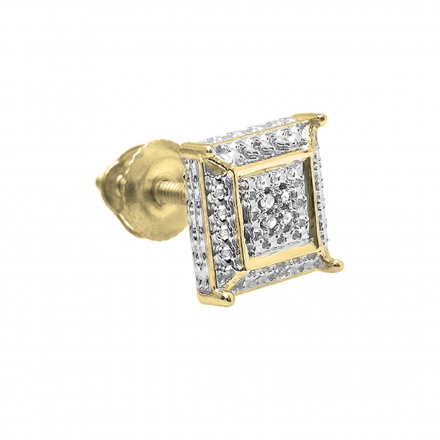 0.03 Carat (ctw) Round White Diamond Micro Pave Setting Square Shape Stud Earring 18K Yellow Gold