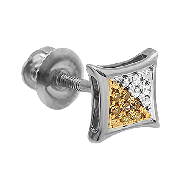 0.05 Carat (ctw) 18K Yellow Gold Plated Sterling Silver White & Yellow Round Diamond Micro Pave Setting Kite Shape Stud Earring 1PC