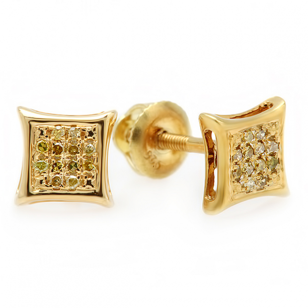 0.10 Carat (ctw) Sterling Silver Yellow Round Diamond Micro Pave Setting Kite Shape Stud Earrings