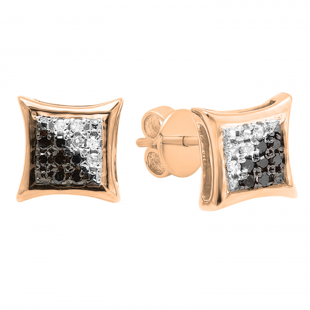 0.10 Carat (ctw) Round Black & White Diamond Kite Shape Stud Earrings 1/10 CT 18K Rose Gold